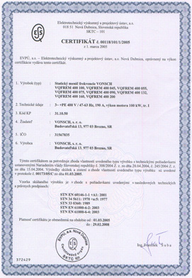 Certifikát - VQFREM 400 045 až 400 200