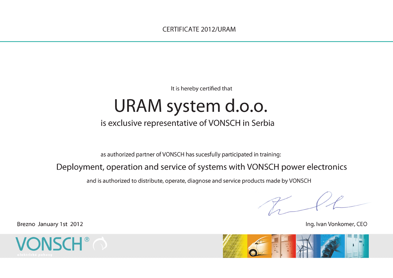 URAM SYSTEM d.o.o. representative ov VONSCH in Serbia